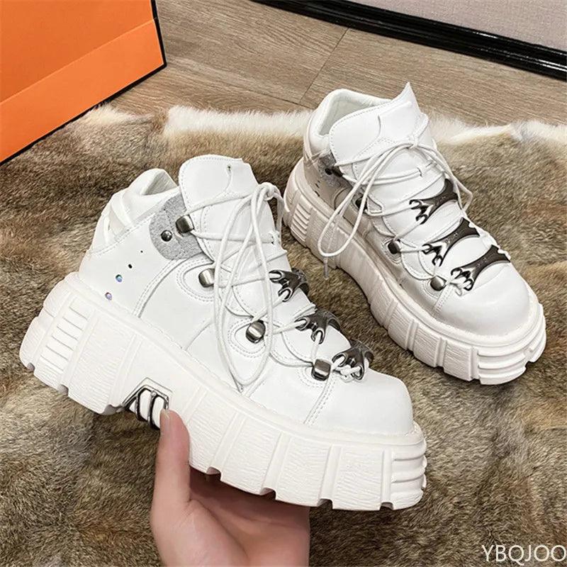 Punk Womens Ankle Boots Fashion Casual New Rock Female Chunky Shoes Metal Decoration Motorcycle Boots Women Platform Shoes - Lizard Vigilante