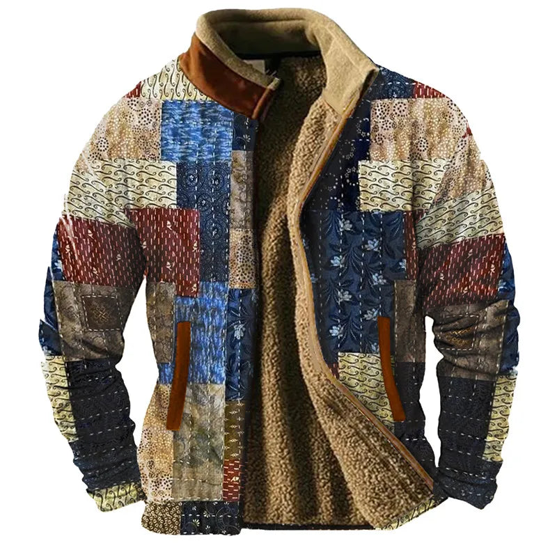 2024 Winter 3D Digital Printed Men’s Sweatshirt – Thickened Zipper Cardigan with Irregular Patterns – Warm Polyester Casual Outerwear - Premium jacket from Lizard Vigilante - Just $43.88! Shop now at Lizard Vigilante