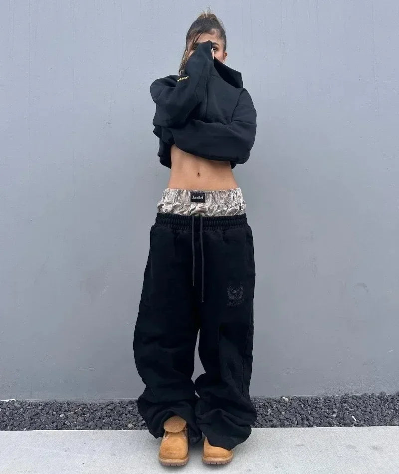 2025Y2K  pants, old-fashioned double embroidered waist sweatpants, men and women casual hip-hop pants, street clothing hot sale - Premium  from Lizard Vigilante - Just $75.99! Shop now at Lizard Vigilante