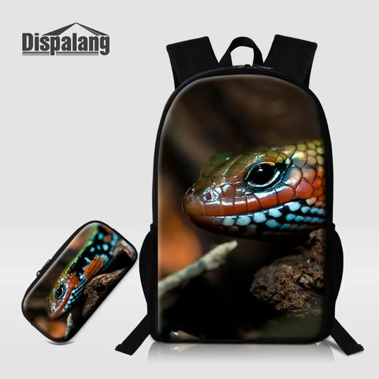 Dispalang 16-Inch Lizard Print School Backpack with Chameleon Pencil Case | Large Capacity Boys' Bookbag for Kids - Premium  from Lizard Vigilante - Just $51.99! Shop now at Lizard Vigilante