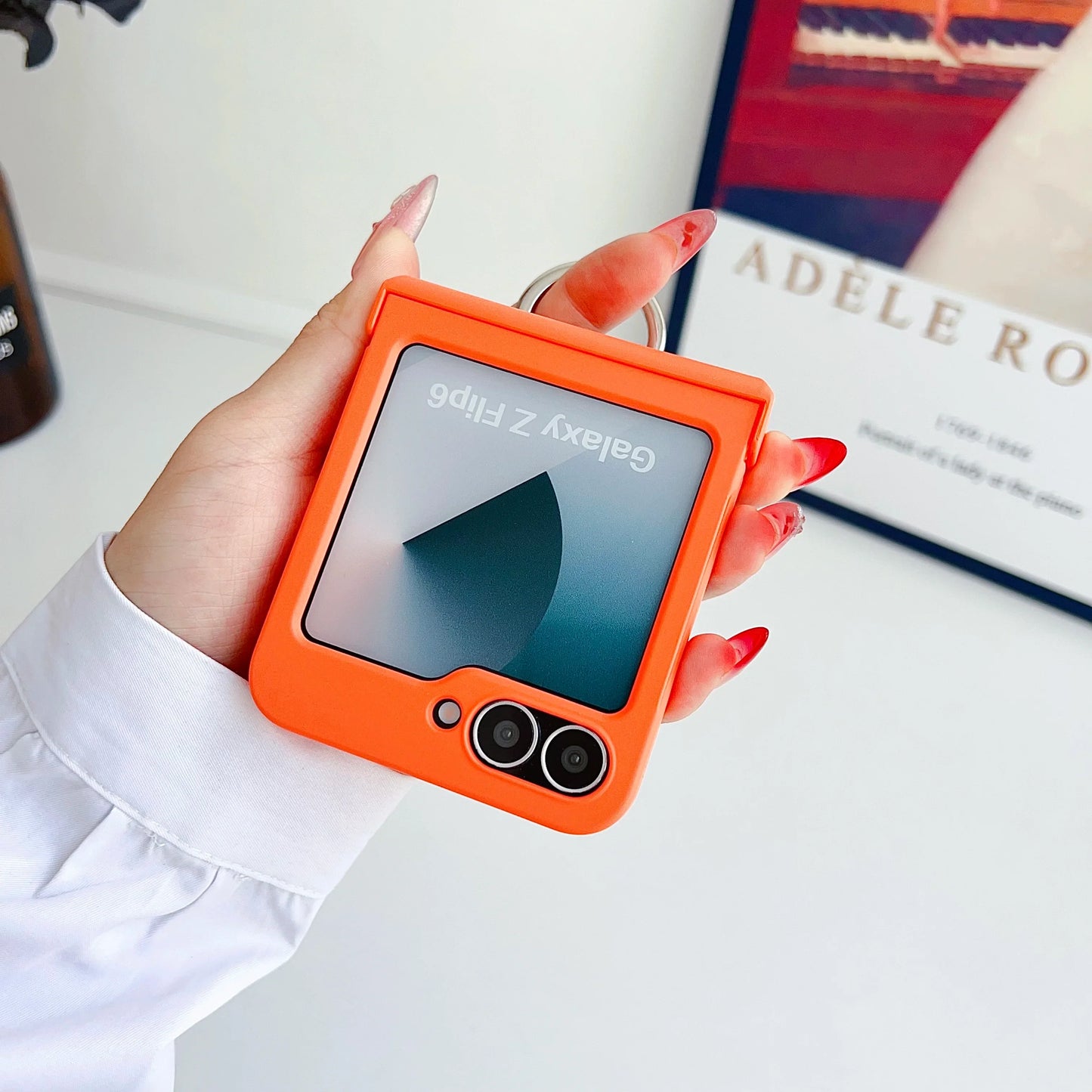 Colorful Matte With Grip Ring Case For Samsung Galaxy Z Flip 6 5 4 3 ZFlip6 ZFlip5 Finger Buckle Solid Color Shockproof Cover