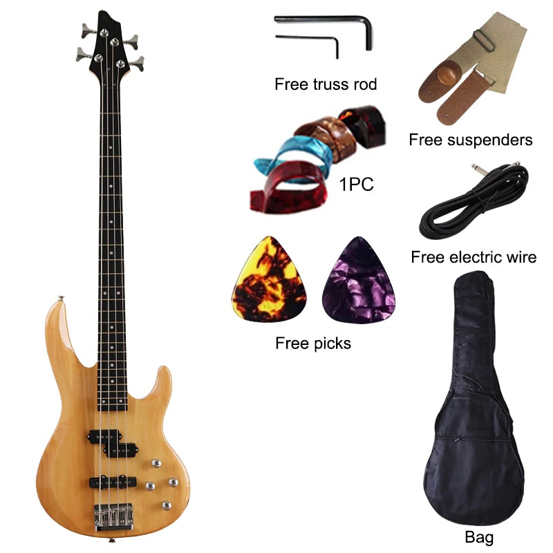 4 Strings Right Hand With Frets Matte Electric Bass Guitar 43inch Zebrawood Top Solid Okoume Wood Body Bass Guitar with EQ Active or Passive Pickups - Premium bass guitar from DS - Just $294.99! Shop now at Lizard Vigilante