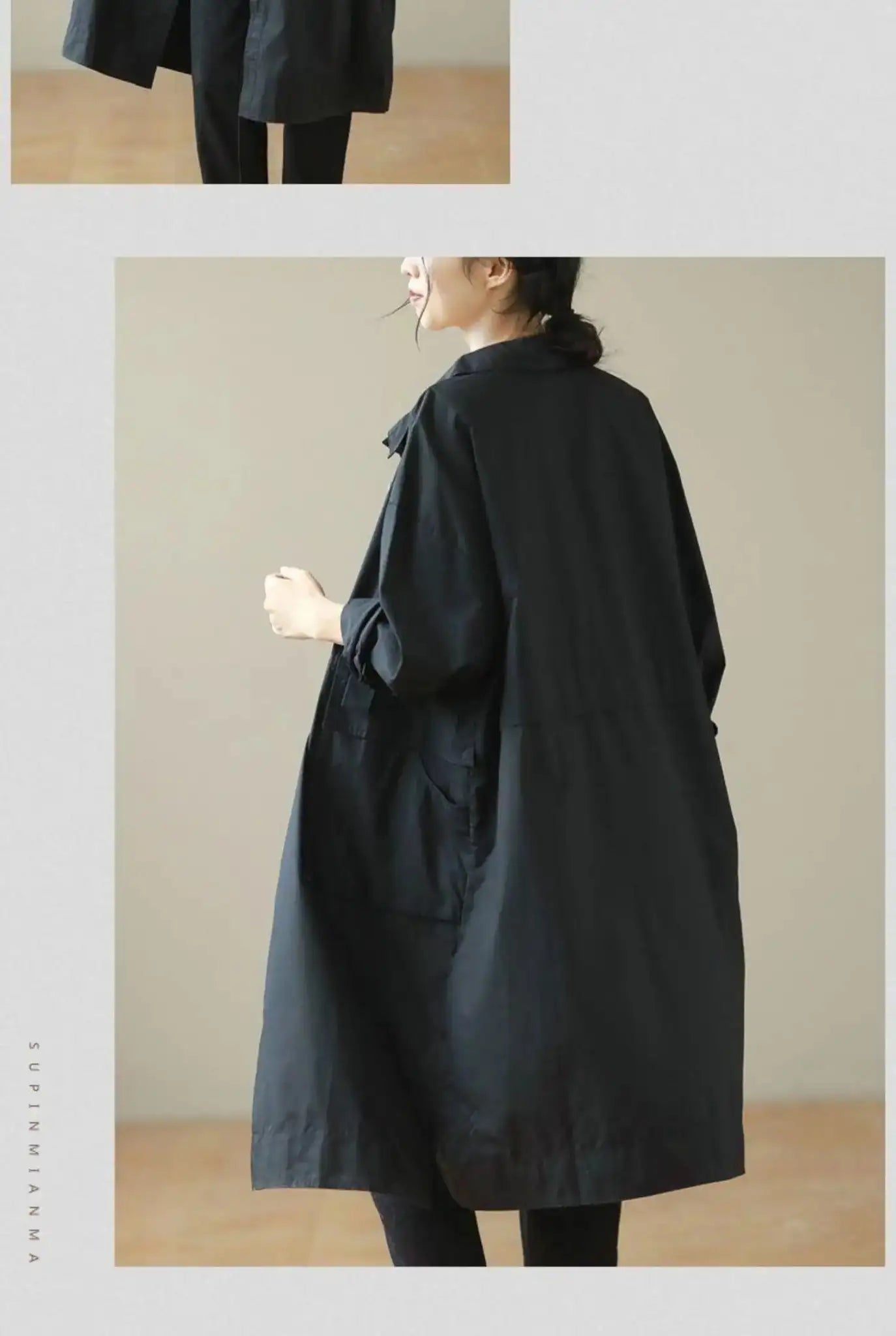 9290 Spring Fall Trench Coat Women Mid Length Windbreaker Single-breasted Double Pockets Casual Loose Overcoat Female Outerwear