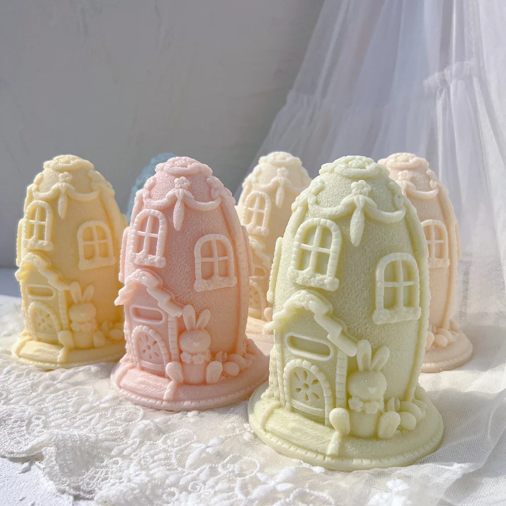 Easter Egg House Candle Silicone Mold Spring Bunny Home Plaster Gypsum Mould Gingerbread House Icing Mansion Silicone Mould