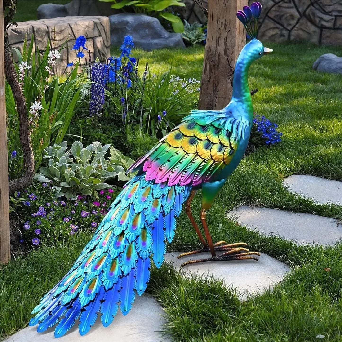 Peacock Statue Sculpture Handmade Crafts Ornament Animal Figurine Standing Posture Collectible Peacock Figurine Garden Craft