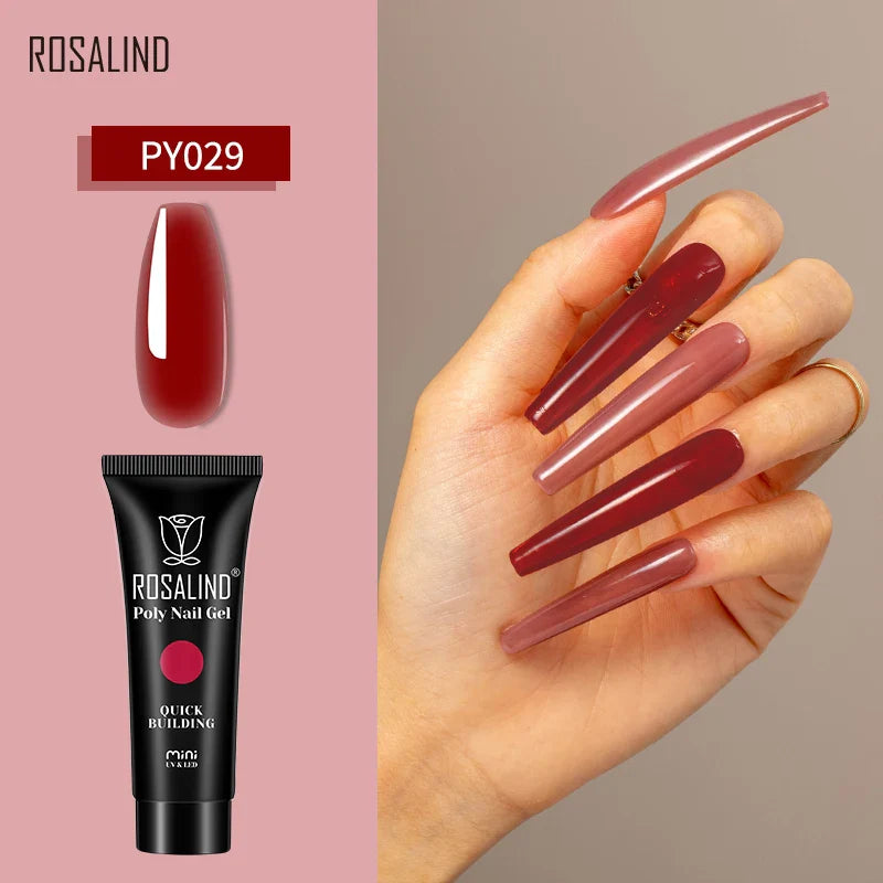 ROSALIND Poly Nail Gel Semi Permanent Acrylic Nail Art Hybrid Varnishes Poly Crystal  Nail Polish Top Base Coat Need UV/LED Lamp