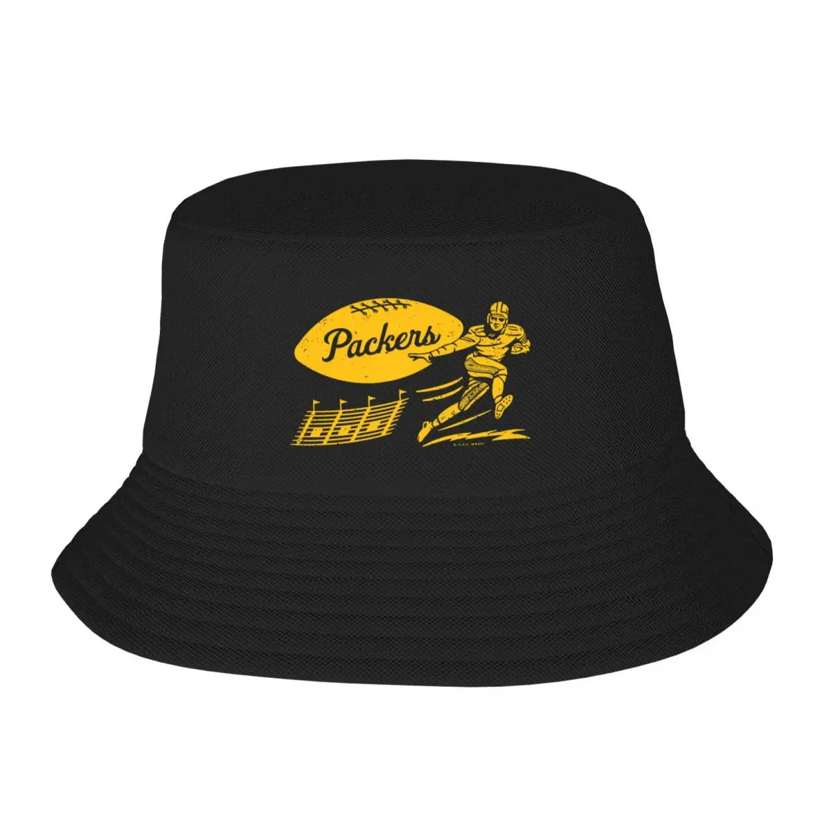 Vintage Green Bay Packers Bucket Hat – Stylish Yellow Wordmark Derby Hat for All Seasons - Premium bucket hat from Lizard Vigilante - Just $24.88! Shop now at Lizard Vigilante