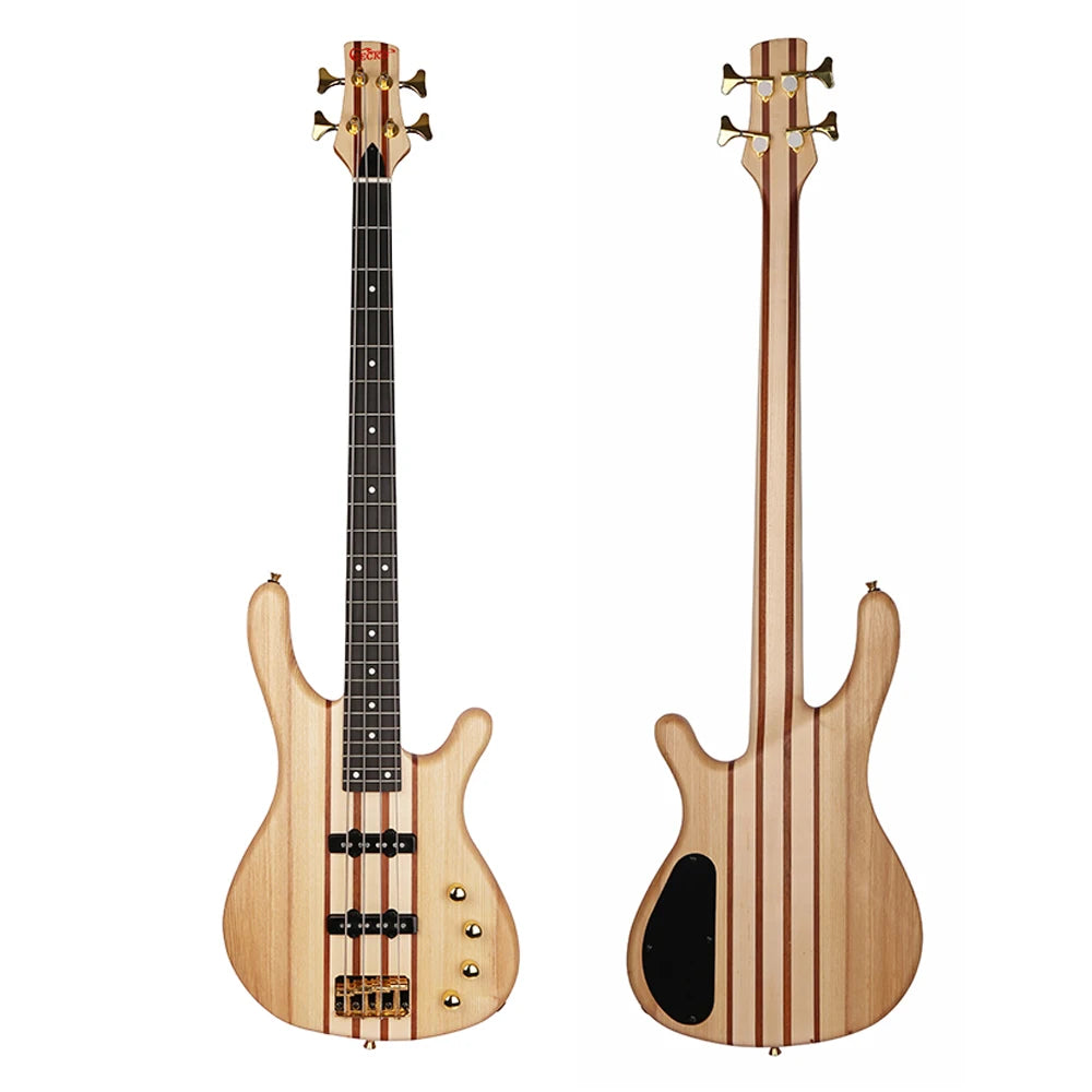 GECKO GB-405N 4-String Electric Bass Guitar - Neck-Thru-Body Construction with Jazz Pickups, Maple Neck & Sapele Fingerboard - Natural Satin Finish | Perfect for Beginners & Professionals - Premium bass guitar from Lizard Vigilante - Just $777.79! Shop now at Lizard Vigilante