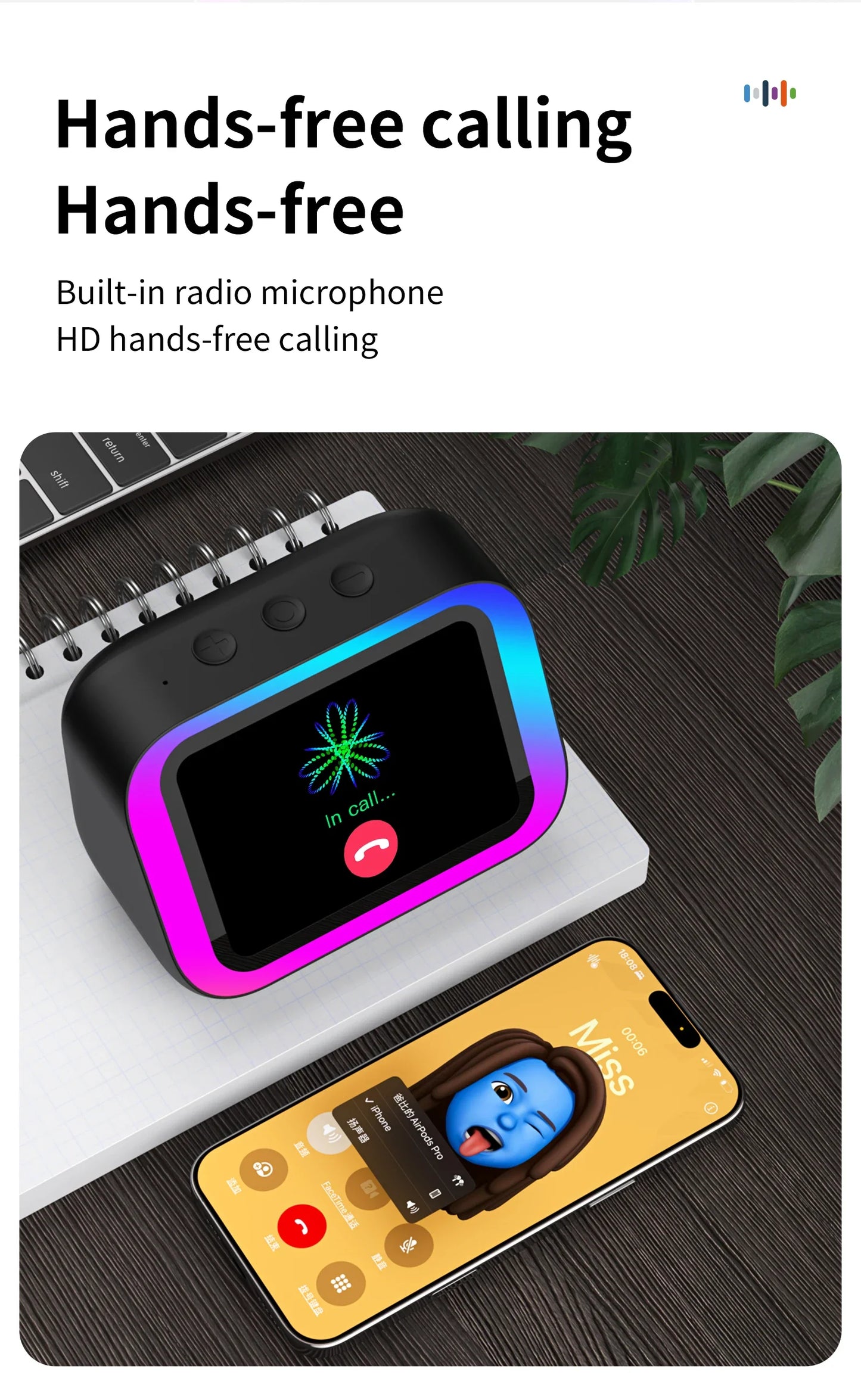 Smart Bluetooth Translator RGB Speaker 18 Languages Real-time Translation AI bluetooth 5.4 speaker with LCD display, game,alarm