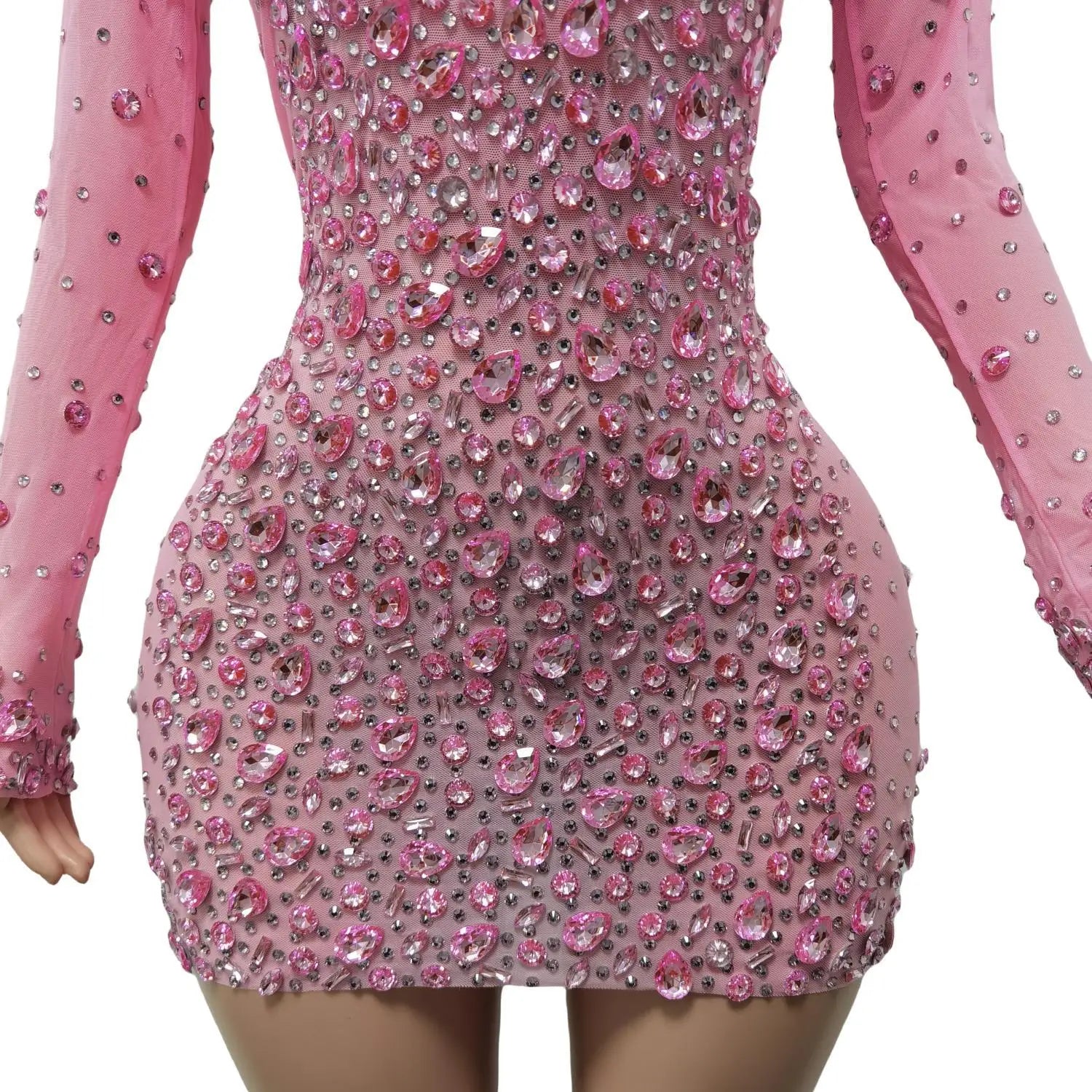 Christia Bella Sparkly Pink Rhinestones Dress – Sexy Dance Performance & Evening Party Dress with Abstract Pattern - Premium dress from Lizard Vigilante - Just $208.88! Shop now at Lizard Vigilante