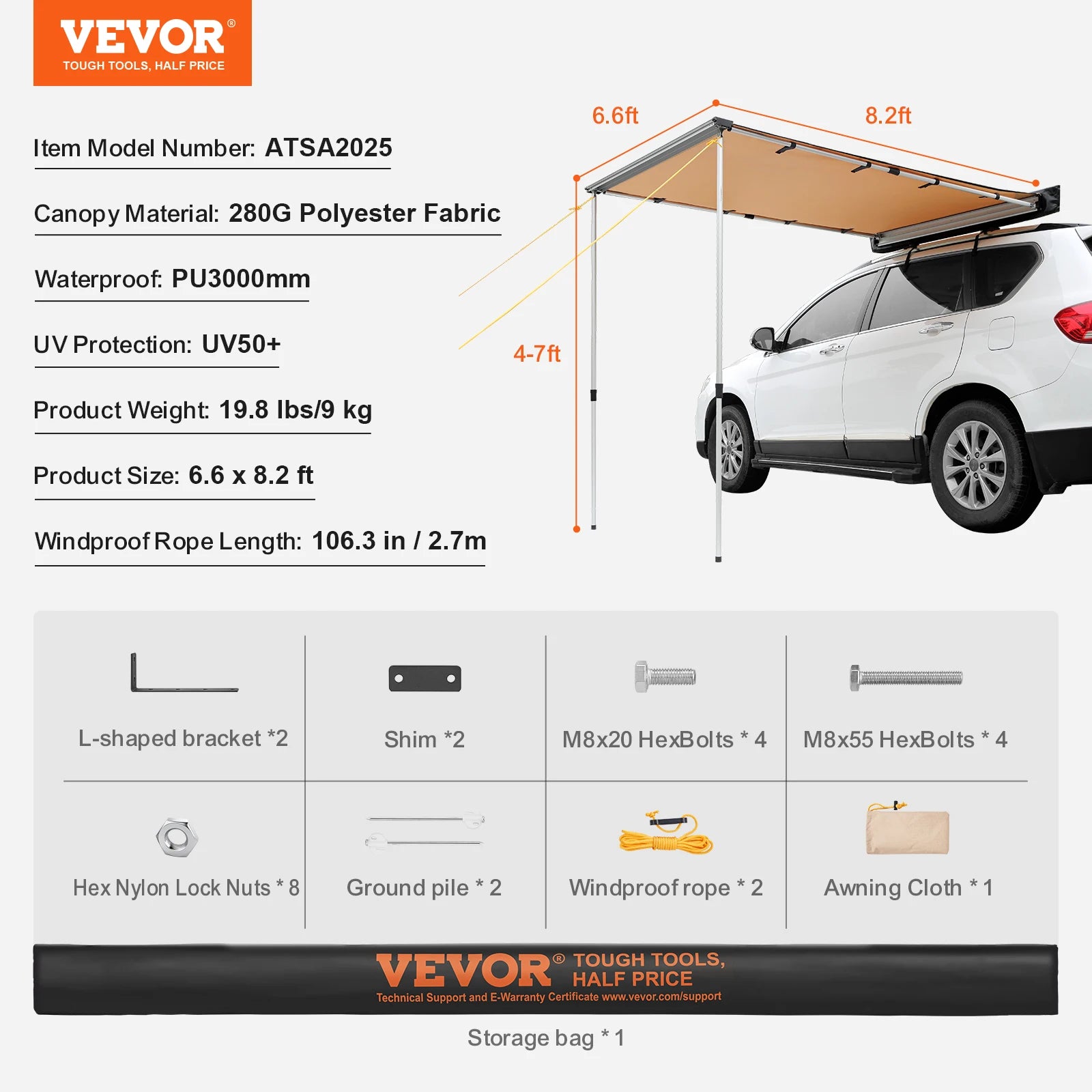 VEVOR Retractable Car Side Awning with Waterproof Storage Bag - Premium awning from Lizard Vigilante - Just $288.88! Shop now at Lizard Vigilante