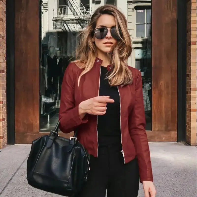 New Vintage Women PU Leather Bomber Jacket Fashion Casual Autumn Winter Zipper Windbreaker Streetwear Female Blazer Y2K Clothes