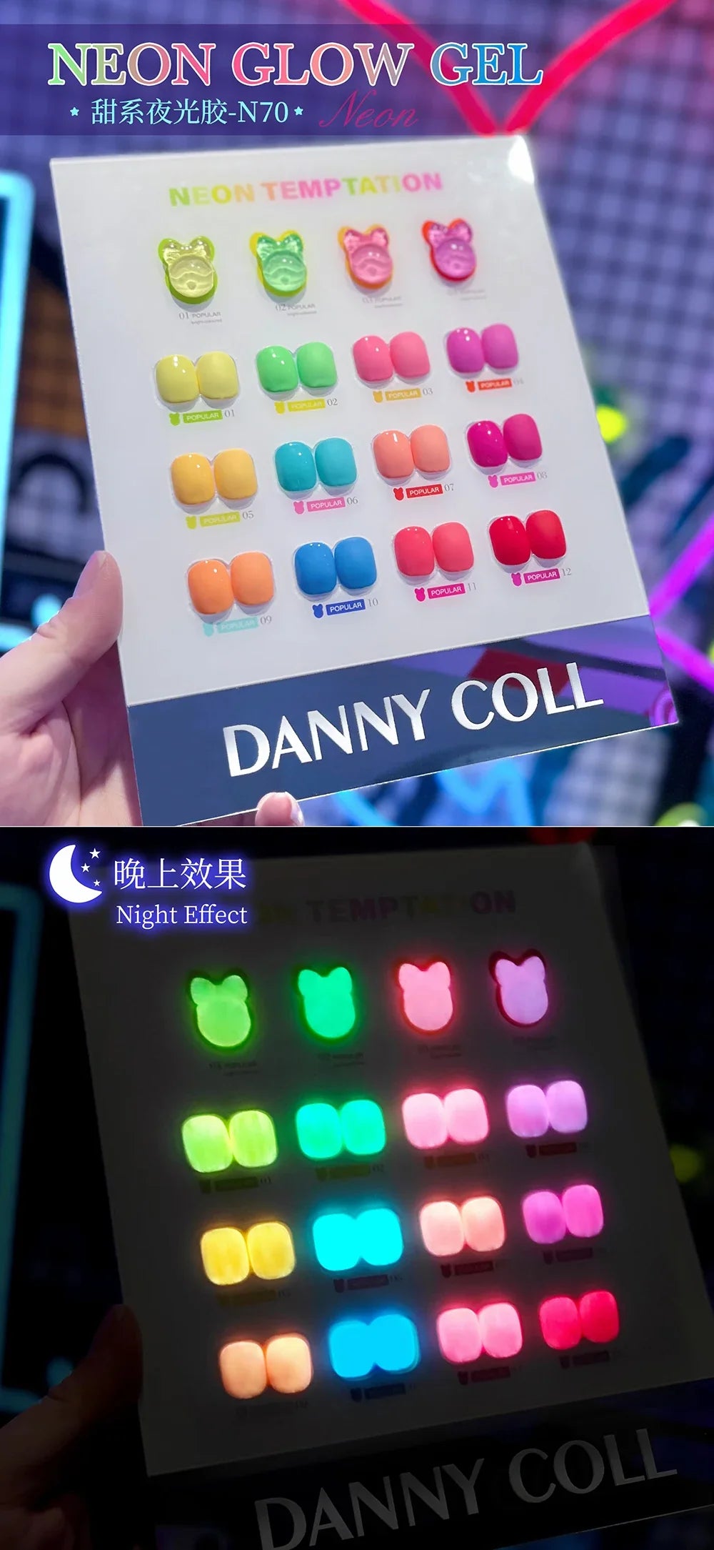 Fluorescence Lacquer Nail Polish Gel UV&LED Fluorescent Gel Semi-permanent Varnish Soak Off Gel Polish12 Colors/set