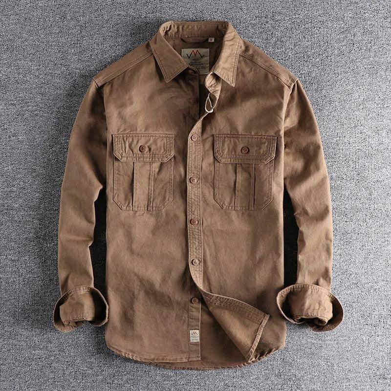 Long-Sleeved Men's Shirt Double Pockets Casual Jacket Thin Coat Youth - Lizard Vigilante