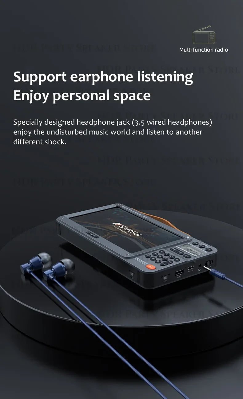 SANSUI Wireless Bluetooth Speakers Home Full-band Radio LED HD Video Player Portable MP4 Walkman Built-in Rechargeable Battery