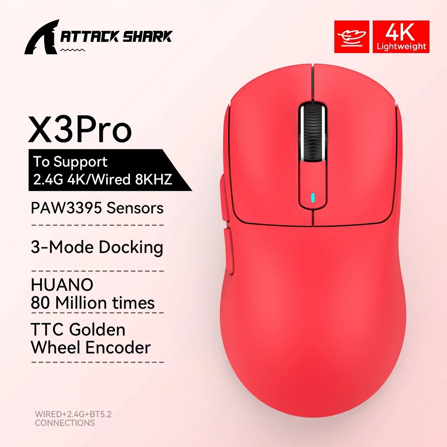 Attack Shark X3Pro Wireless  Gaming Mouse PixArt PAW3395 26000dpi Bluetooth Optical Mouse Tri-Mode Connection Macro Gaming Mouse