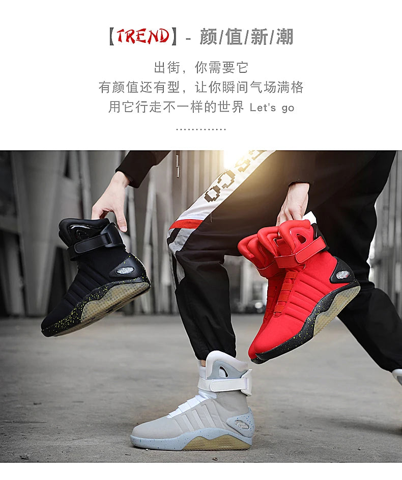 UncleJerry Men Boots Back to Future Adult USB Charging LED Shoes with Remote Control for Men and Women Boots for Party Mag - Premium  from Lizard Vigilante - Just $120.99! Shop now at Lizard Vigilante