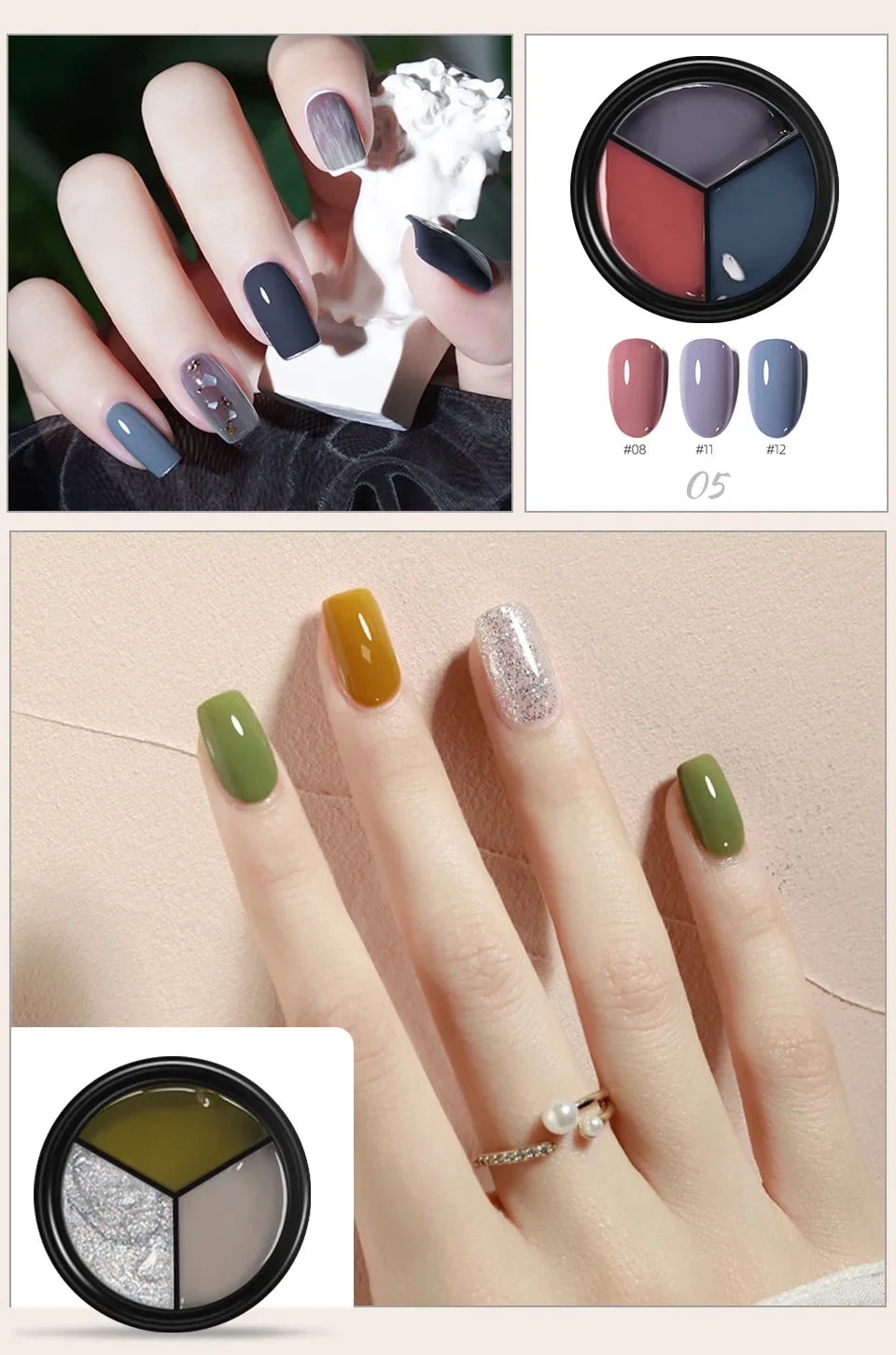 LIMEGIRL Solid Nail Art Gel Polish 15g 3 Colors Cream Soft Gel Polish for Nail Art Beginner DIY Design  Home/Salon Manicure Gift