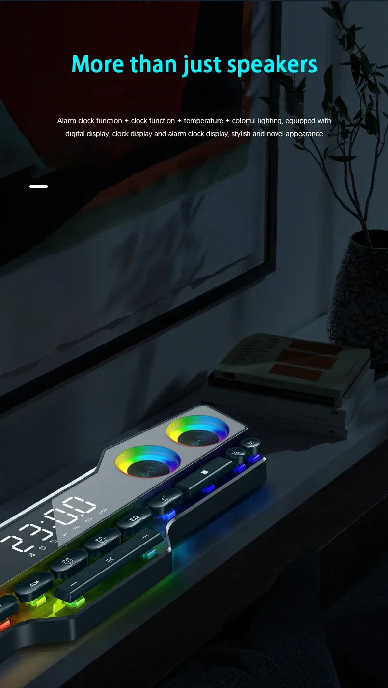 Wireless Bluetooth Game Speaker Soundbar USB 3D Stereo Subwoofer FM Home Clock Indoor Sound Bar Computer Loudspeaker Hot Sale