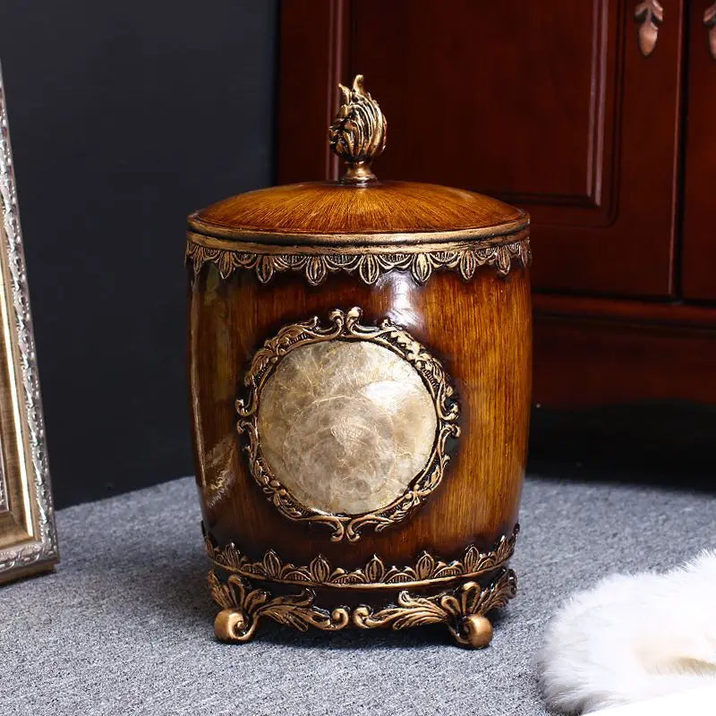 Retro Circular Garbage Bin Covered Living Room Creative Waste Bins Kitchen Bedroom Wastebasket Trash Can Lid Luxury Beautiful