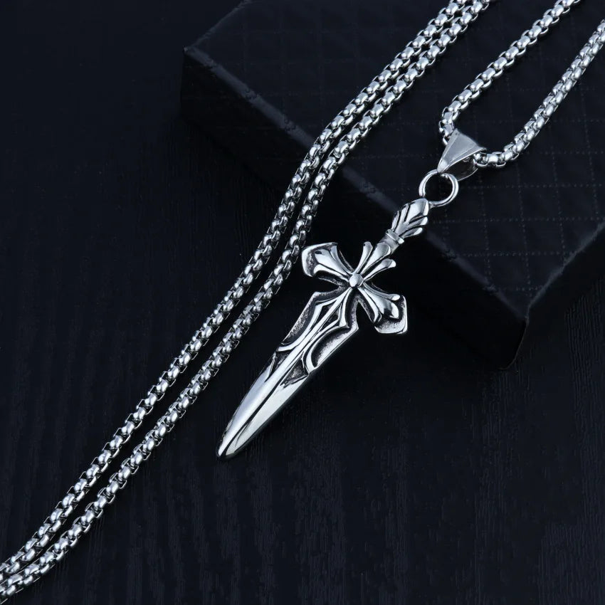 European and American Retro Cross Epee Necklace | Versatile Street Punk Hip-Hop Pendant for Men and Women - Premium necklace from Lizard Vigilante - Just $14.99! Shop now at Lizard Vigilante