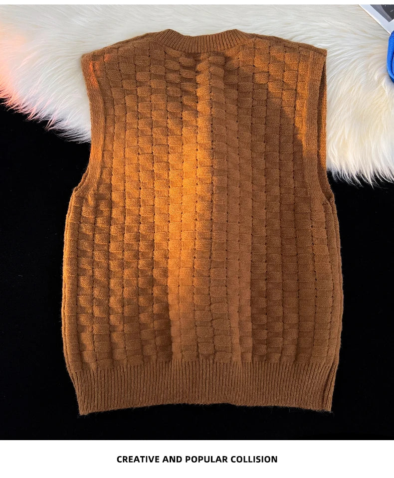 “GRUNGEWEAVE 666” Vintage Knit Vest – Jacquard Check Pattern Sleeveless V-Neck Armor for Off-Stage Legends & Louder Lives - Premium vest from dsers - Just $47.99! Shop now at Lizard Vigilante