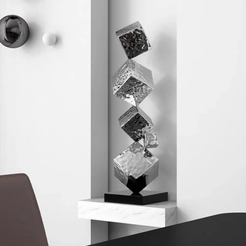 Stainless Steel Geometric Modeling Statues Modern Simple Luxury Living Room Entrance Hall Lobby Creative Sculptures Home Decor