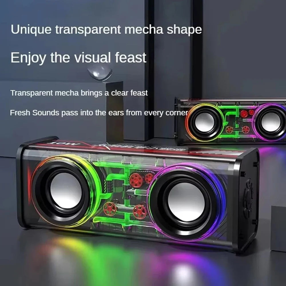 Bluetooth 5.0 Dual Speakers Wireless RGB1800mAh Transparent Mecha Speakers  Light Effect Loudspeaker Bass Subwoofer Mini Speaker