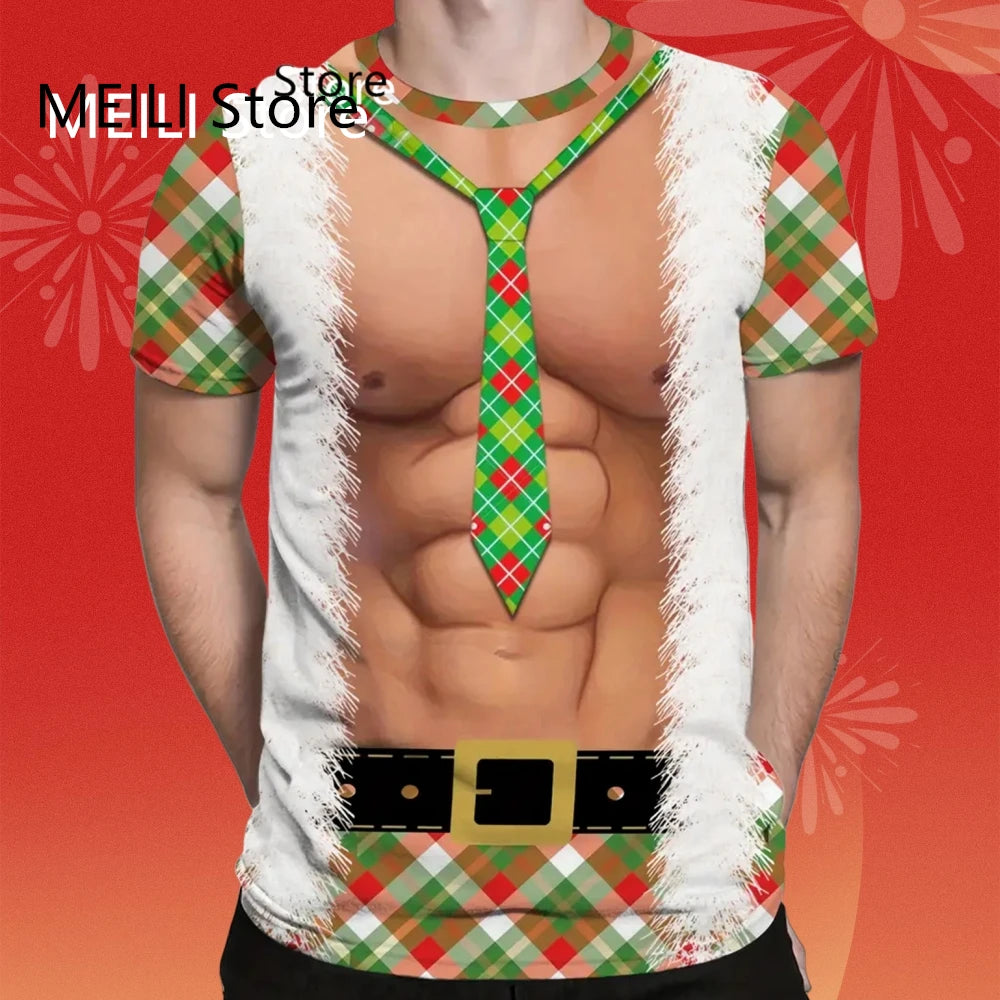 Christmas T Shirt Men 3D Santa Claus Graphic T Shirts Short Sleeve Mens Clothes Casual Round Neck Fashion Tops Oversized T-Shirt - Premium  from Lizard Vigilante - Just $9.99! Shop now at Lizard Vigilante