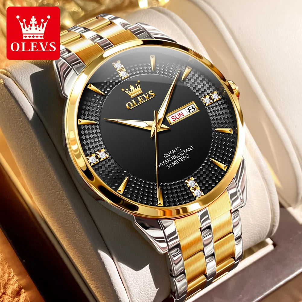 OLEVS 9917 New Quartz Men's Watch Fashion Business Dual Calendar Waterproof Watch Luxury Diamond Brand Original Men Quartz Watch - Premium  from Lizard Vigilante - Just $35.99! Shop now at Lizard Vigilante