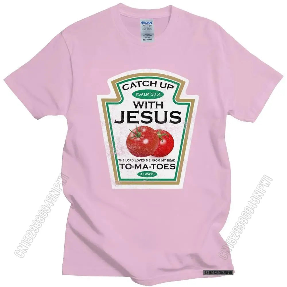 Crucify Your Cravings: The 'Catch Up With Jesus' Vegan Tomato T-Shirt - Premium t-shirt from Lizard Vigilante - Just $23.88! Shop now at Lizard Vigilante