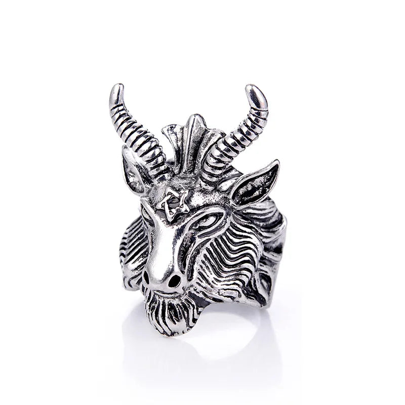 Retro Baphomet Sigil Ring – Large Punk Gothic Rock Open Ring for Men | Handmade Designer Biker Jewelry Gift" - Premium ring from Lizard Vigilante - Just $22.99! Shop now at Lizard Vigilante