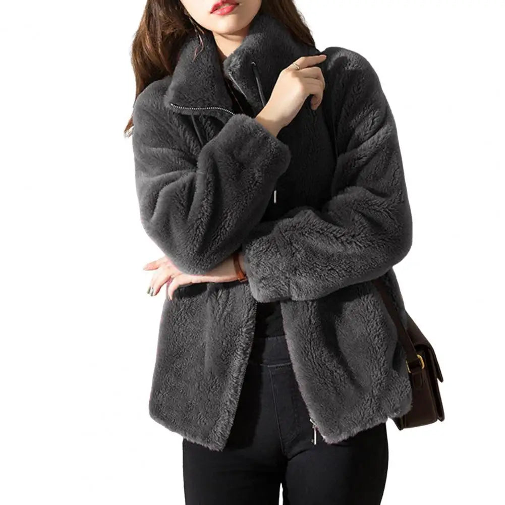 Fluffy Stand Collar Jacket for Women - Zip-Up Fuzzy Winter Coat - Premium jacket from Lizard Vigilante - Just $28.88! Shop now at Lizard Vigilante