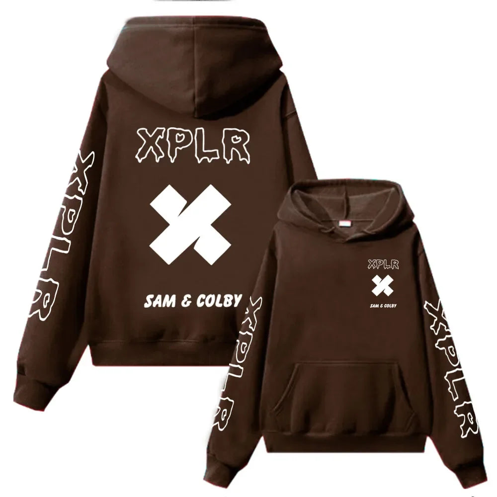 XPLR Hoodie – Sam and Colby Chainlink Merch with Heart-Shaped Print - Premium hoodie from Lizard Vigilante - Just $43.88! Shop now at Lizard Vigilante