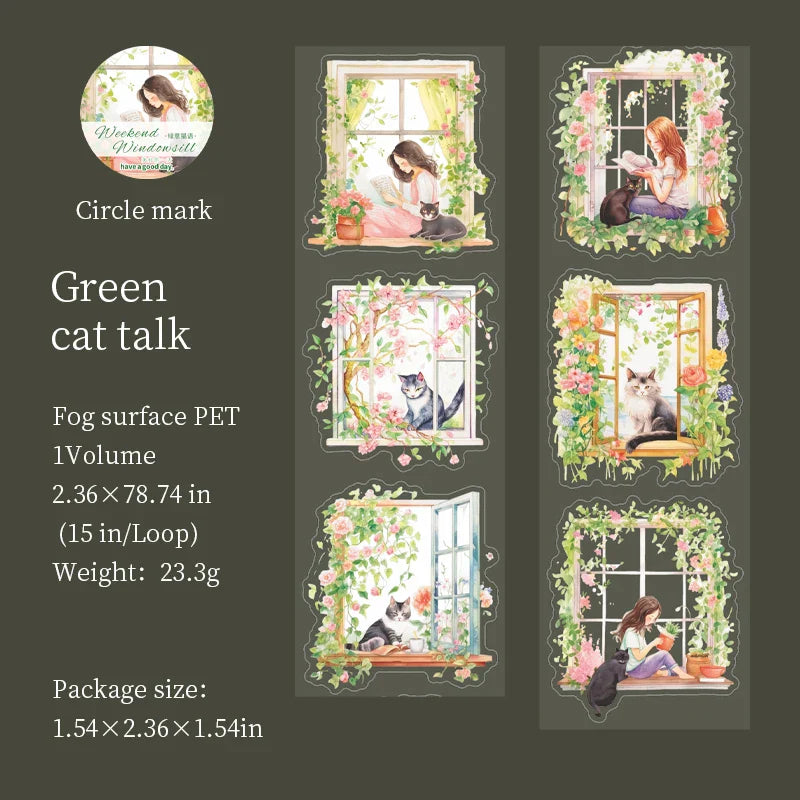 1roll Tape Weekend Window Sill Series Leisure Character Window PET Tape Decoration Notebook Photo Frame Stationery DIY Stickers