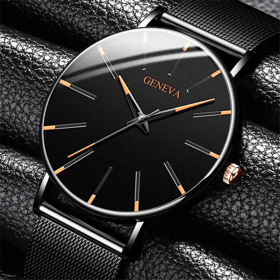 2025 New Mens Fashion Watches Luxury Ultra Thin Stainless Steel Mesh Strap Quartz Watch Rose Gold Men Watch Gifts Reloj Hombre - Premium  from Lizard Vigilante - Just $11.99! Shop now at Lizard Vigilante