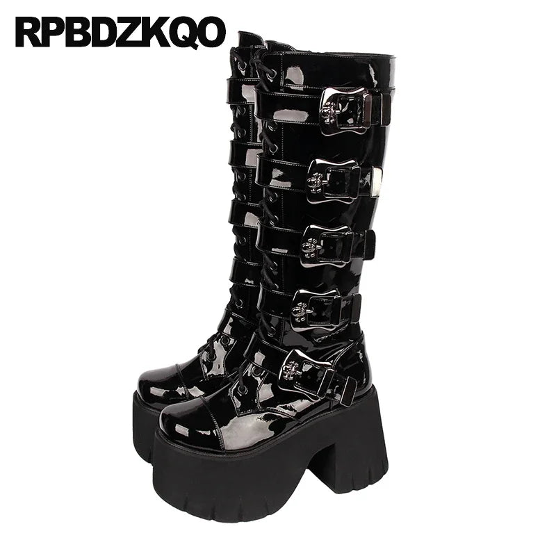 RPBDZKQO Women’s Extreme High Platform Goth Boots with Skull Buckle - Premium boots from Lizard Vigilante - Just $238.88! Shop now at Lizard Vigilante