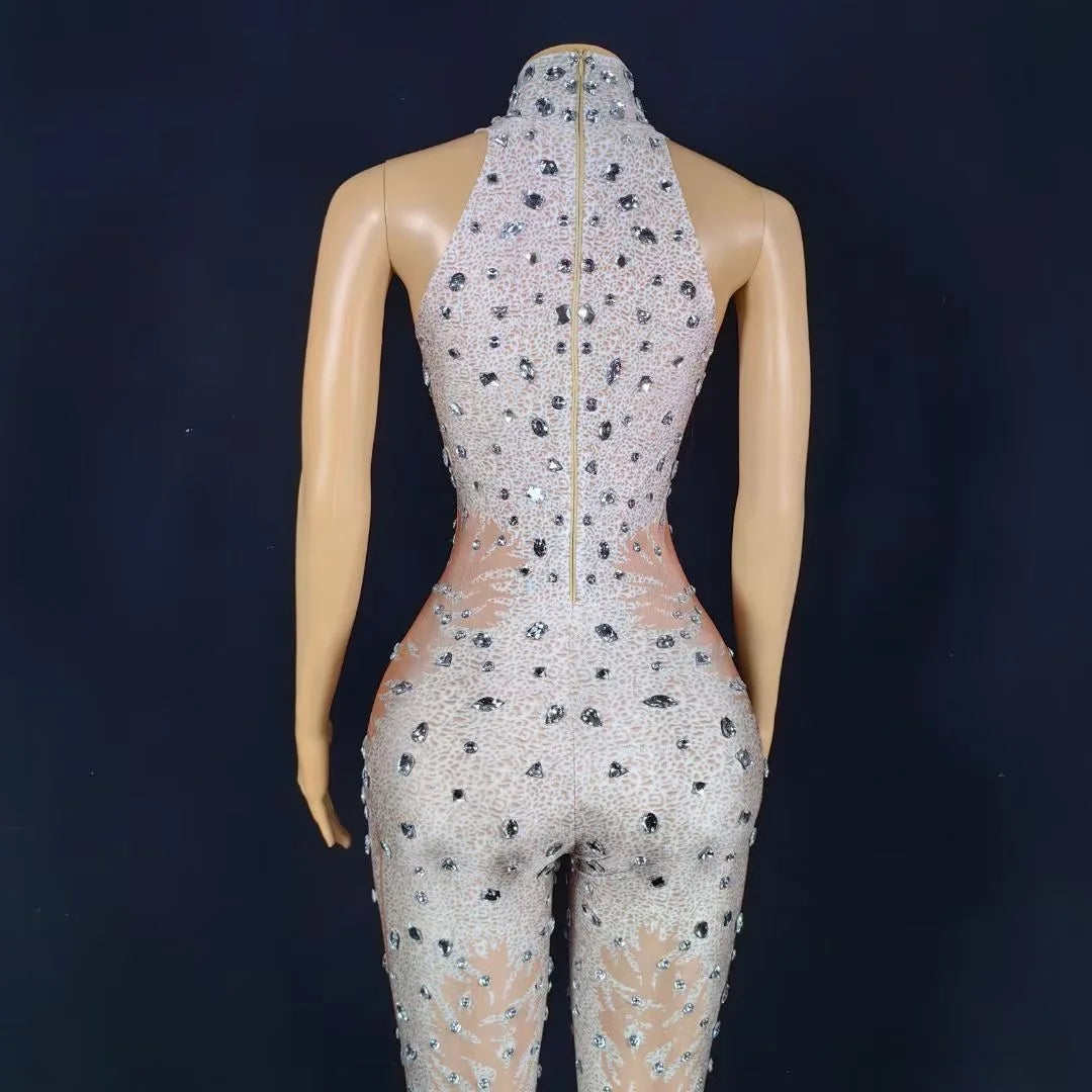 Ladies Sparkling Rhinestone Sleeveless Stretch Jumpsuit Women's Party Clothing Bar Nightclub Female Singer Stage Performance Costume - Premium  from Lizard Vigilante - Just $89.99! Shop now at Lizard Vigilante