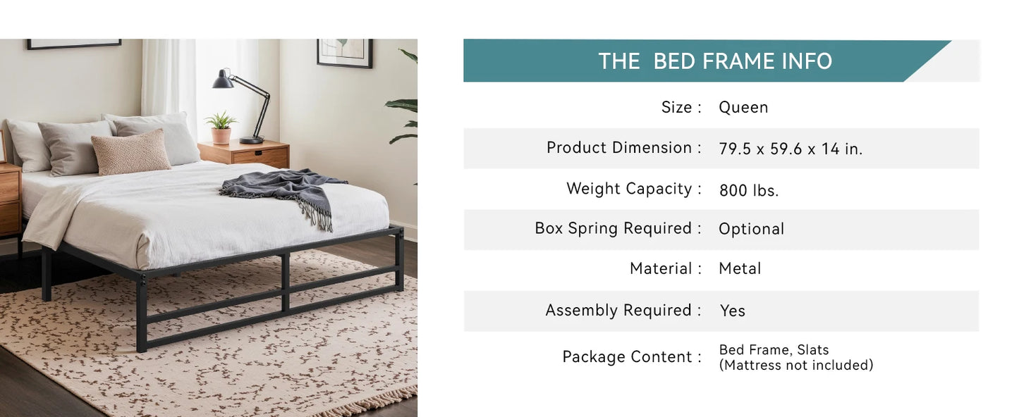 HOOMIC Sturdy Metal Bed Frame with Reinforced Structure – Noise-Free Mattress Foundation, Headboard Compatible, No Box Spring Required - Premium bed frame from Lizard Vigilante - Just $103.99! Shop now at Lizard Vigilante