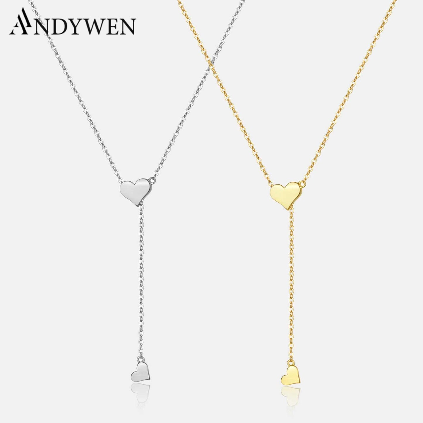 ANDYWEN 925 Sterling Silver Heart Pendant Necklace – Adjustable Snake Chain Charm for Women - Premium necklace from Lizard Vigilante - Just $24.88! Shop now at Lizard Vigilante