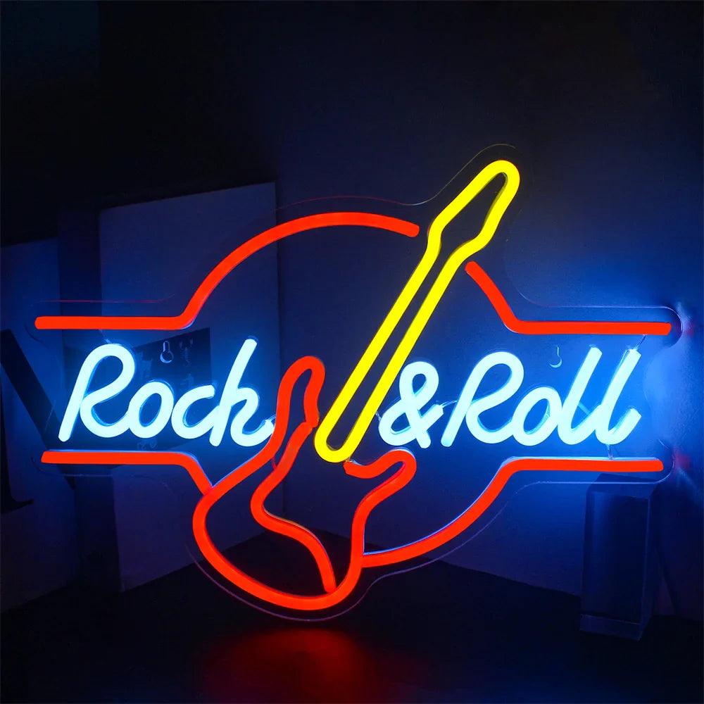 Rock & Roll Neon Signs Guitar Music Led Neon Light Art Wall Decor for Game Room Music Party Rock Studio Bar Disco Party Neon Man Cave Art - Lizard Vigilante