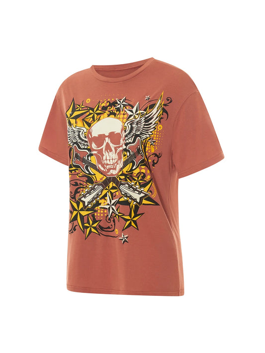 Women Gothic Short Sleeve T Shirt Guitar Print Crew Neck Summer Casual Teen Shirt Harajuku Grunge Fashion Tees Tops - Premium T-Shirt from Lizard Vigilante - Just $23.99! Shop now at Lizard Vigilante