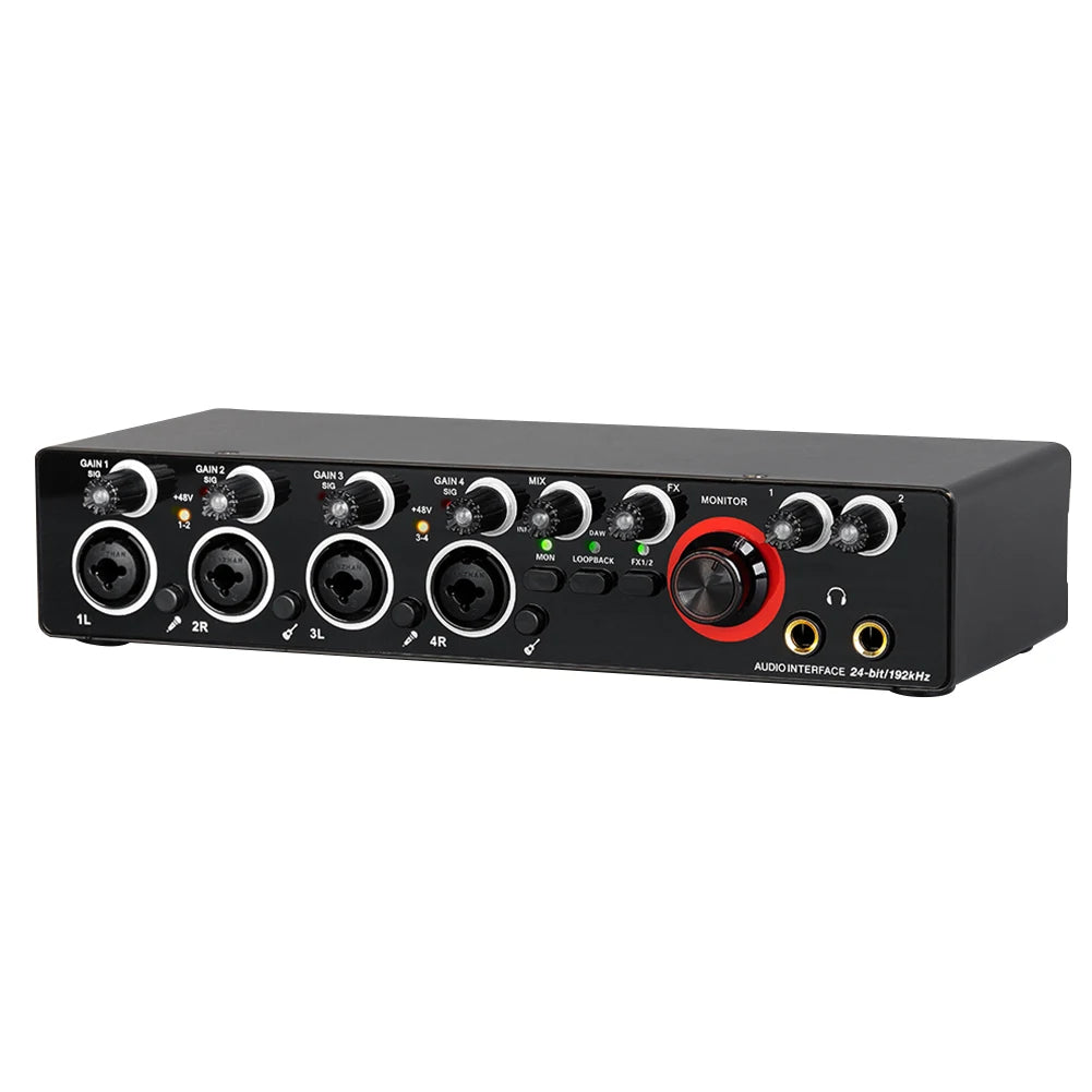 Professional 24Bit 192KHz Audio Interface Sound Card 4 Channel Sound Card for Guitar Loopback USB External Studio PC Recording - Premium  from Lizard Vigilante - Just $75.99! Shop now at Lizard Vigilante