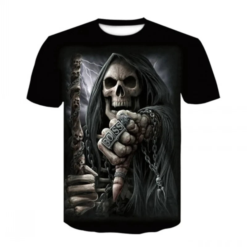 3D Heavy Metal Skull Print T-shirts Punk Rock Men's Tops Summer Casual Party Short Sleeve New Trend Men's Fashion Streetwear - Lizard Vigilante