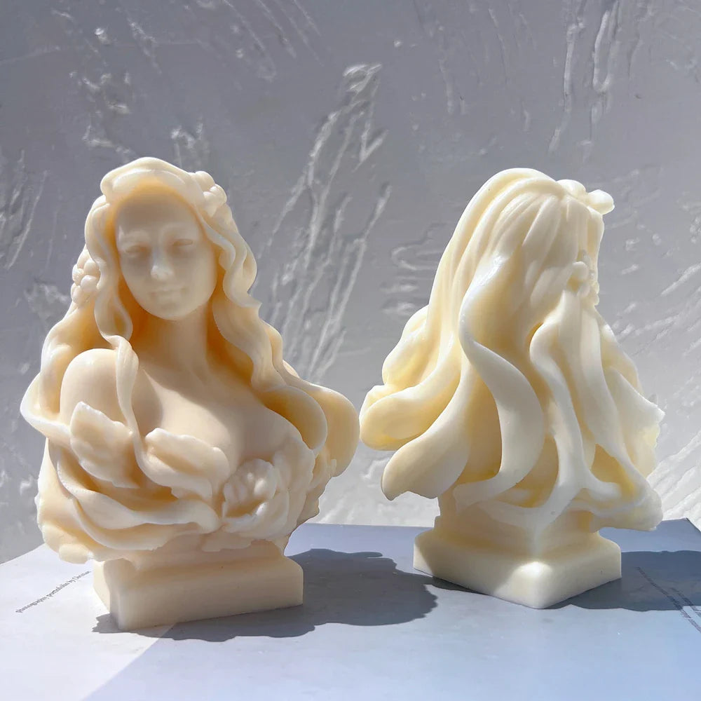 Beautiful Lady Statue Candle Mold Goddess Female Bust Silicone Molds Greek Art Woman Sculpture Soy Wax Tool