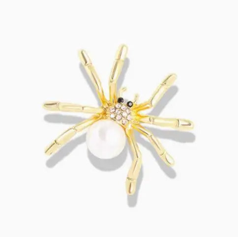 Venom Stage Spider Brooch – Giant Crystal Punk Insect Pin with Pearl Shockwave