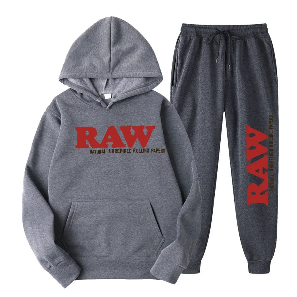 2024 Men's Set RAW Hat Running Hoodie Sweatpants Men's Set 2PK Autumn Winter Casual Woolen Sportswear - Premium  from Lizard Vigilante - Just $49.99! Shop now at Lizard Vigilante