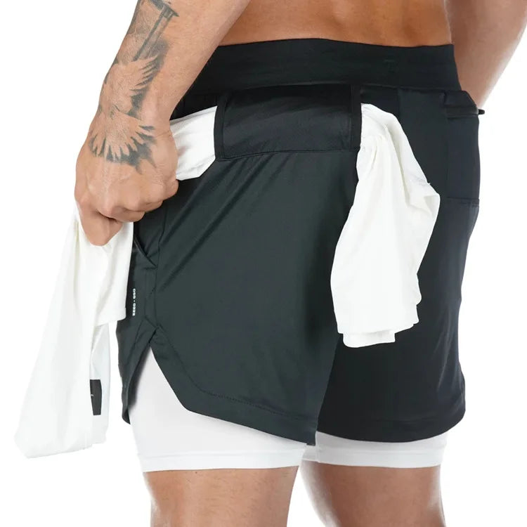 Camo Running Shorts - Men's 2-in-1 Quick Dry Gym Sports Shorts - Premium shorts from Lizard Vigilante - Just $23.88! Shop now at Lizard Vigilante