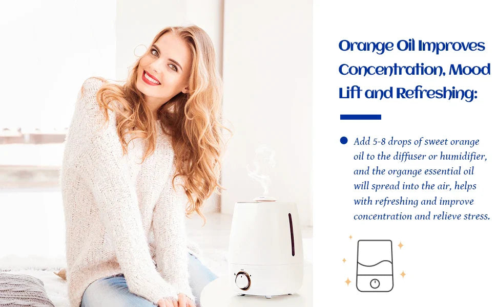 HIQILI 100ML Sweet Orange Essential Oils,100% Pure Nature for Aromatherapy, Diffuser, Humidifier, Massage, Fresh air, Candle