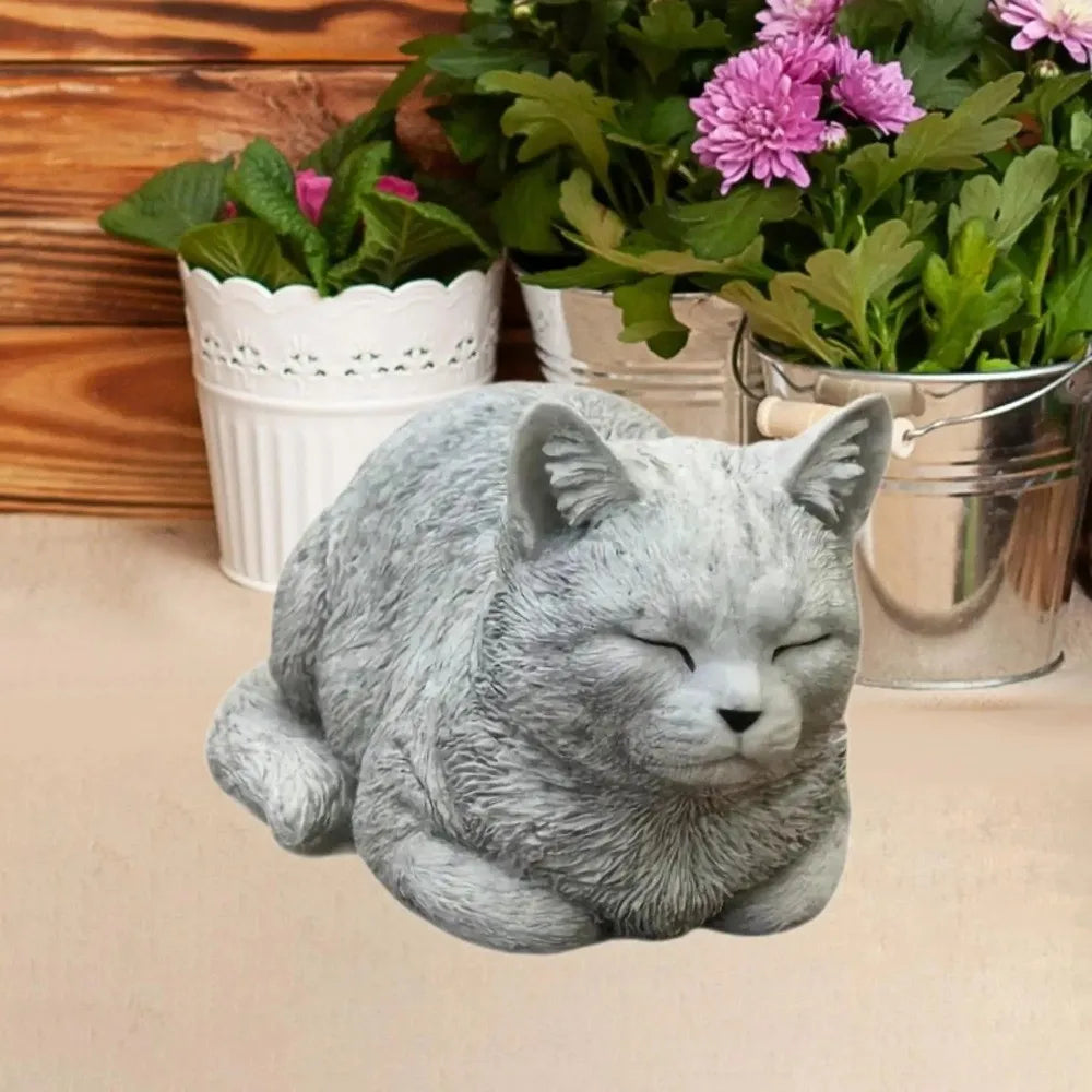 Cat Ornament Resin Cat Statue Realistic Unique Animal Figurines Cartoon Cat Sculpture Courtyard